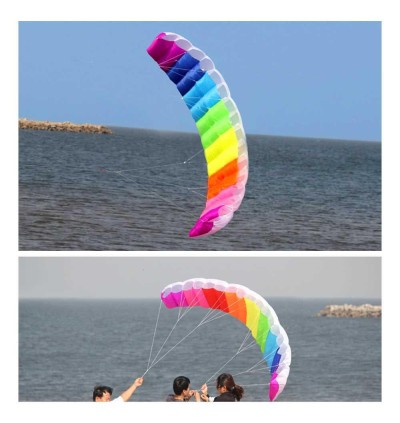 1.4/2/2.7m Double Line Kite Rainbow Stunt Kite Frameless Soft Kite Inflatable Parafoil Kite with Flying String